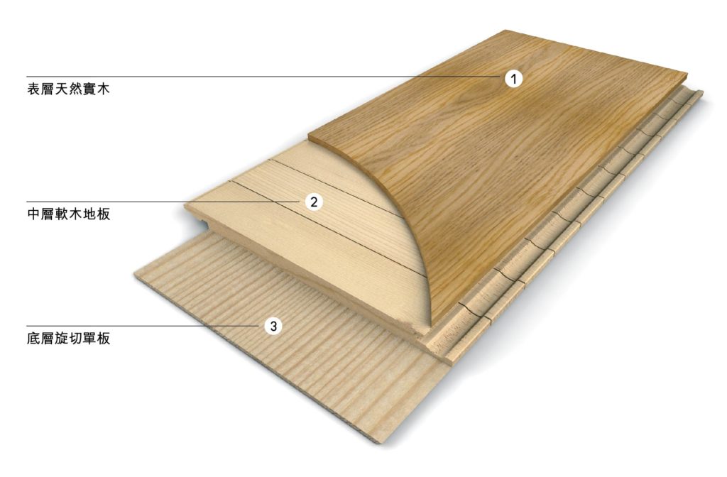 3 層實木複合木地板結構圖